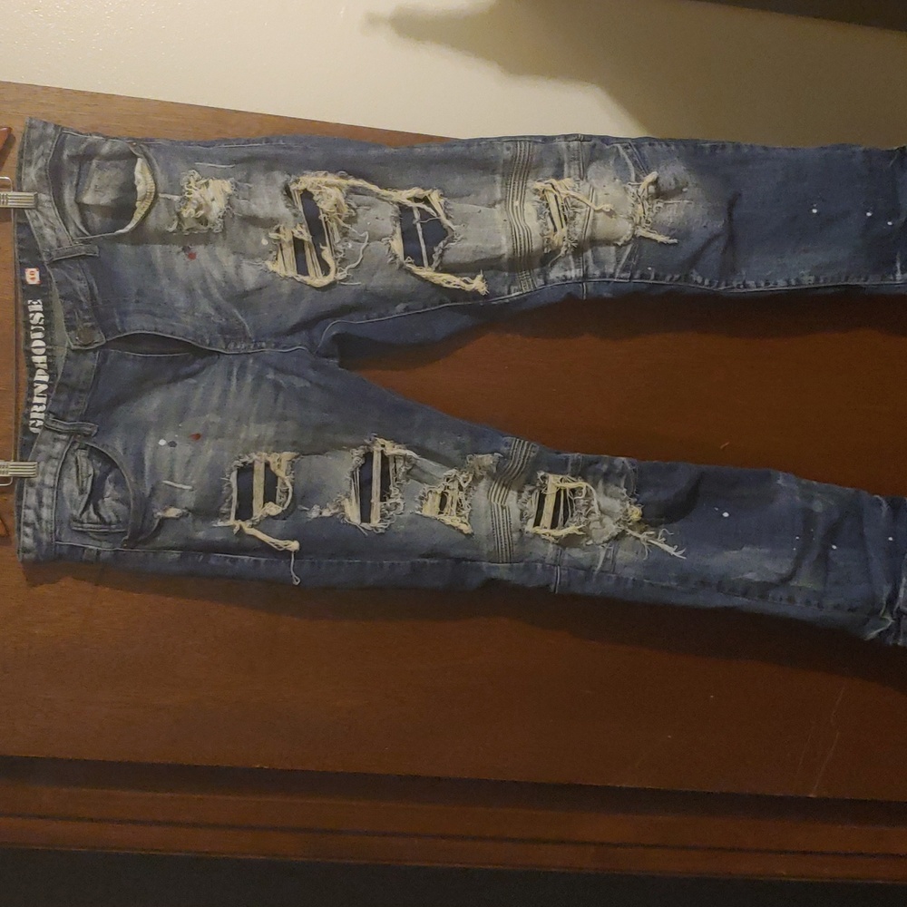 Grindhouse Men's Ripped Blue Skinny Jeans